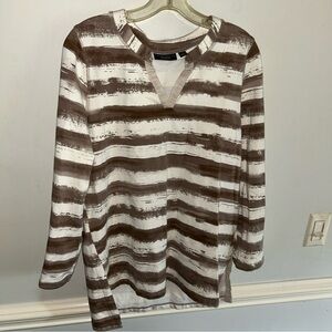 Susan Graver Brown and White Striped Tunic Top
